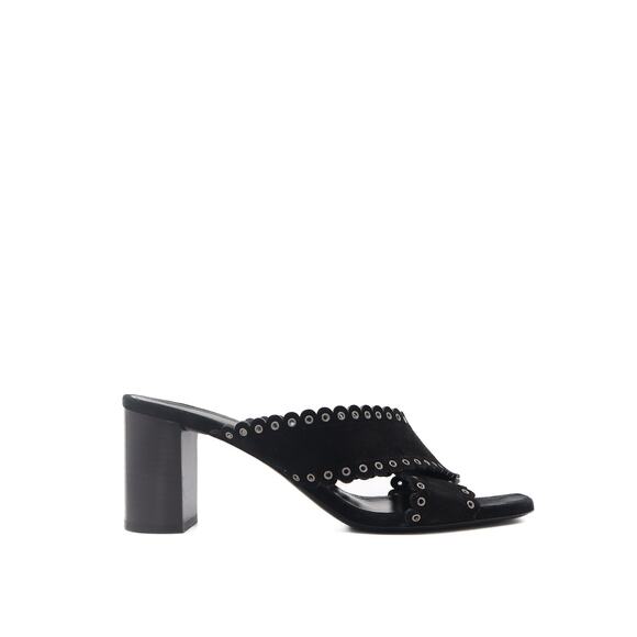 Saint Laurent LouLou Suede Eyelet Trim Heeled Slide Sandals 39.5 - Picture 1 of 12